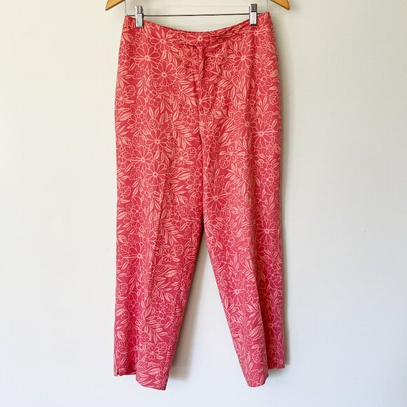 Tommy Bahama Pants - VTG Tommy Bahama Pants Size 6 100% Silk Straight Leg Resort Floral Cropped Pink